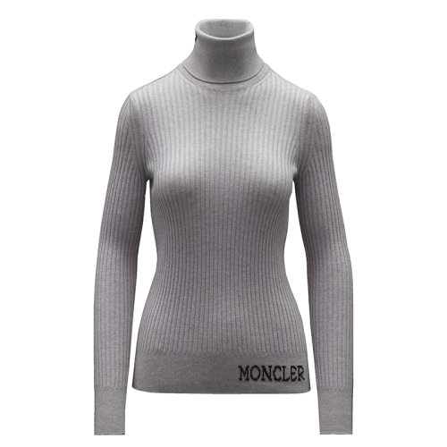 Moncler/蒙克萊  女士淺灰色高領漏斗領羅紋毛衣G20939F00013A9058984