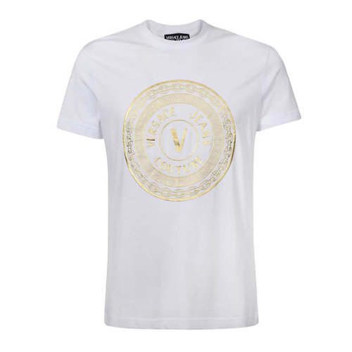 VERSACE JEANS/范思哲牛仔 男士白色棉質經典字母徽標印花裝飾圓領短袖上衣T恤 B3GWA7TE-30319-K41