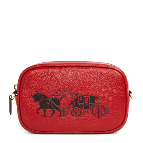 COACH/蔻馳JES系列女士紅色配黑色皮革經典雙C字母牛車印花拉鏈開合單肩包斜挎包腰包女包 C2256IMFFL