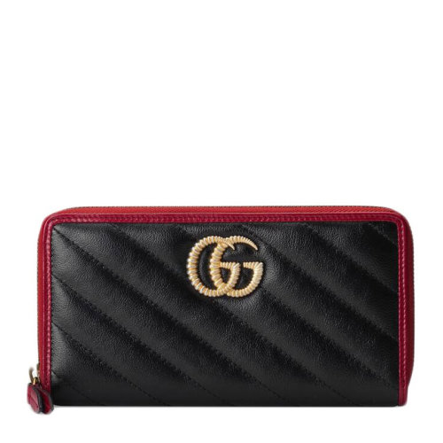 GUCCI/古馳 女士黑色皮革雙G錢包手拿包卡包女包573810-0OLFX-8277