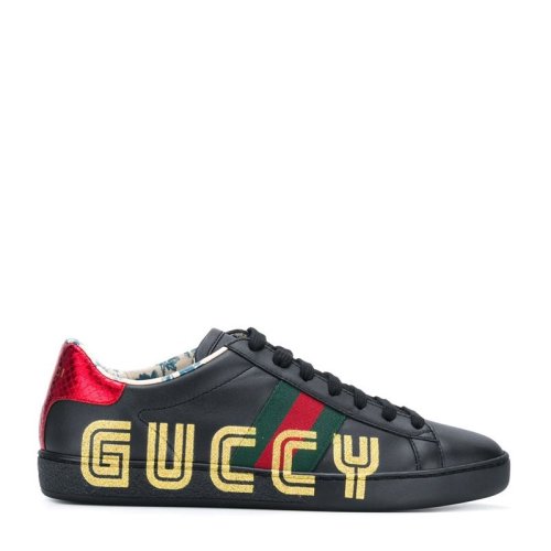 GUCCI/古馳 Ace系列 女士黑色牛皮側面logo印花時尚休閑運動鞋板鞋女鞋