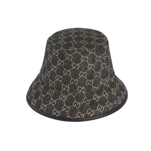 GUCCI/古馳 22年春夏新款 男女同款黑色/象牙白色純棉丹寧面料老花圖案漁夫帽5763713HAF81060