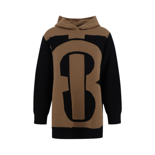 BURBERRY/博柏利 女士拼色棉質混紡羊絨TB嵌花連帽衫套頭衫 8052734