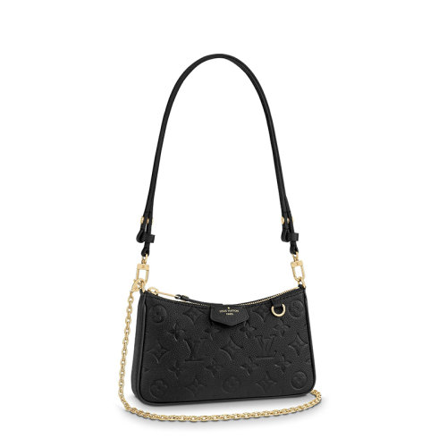 Louis Vuitton/路易威登 22春夏新款EASY POUCH系列 女士黑色壓紋牛皮革金扣金鏈單肩斜跨手提手拿鏈條包M80349