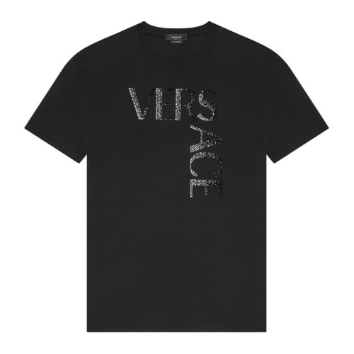 VERSACE/范思哲 男士黑色棉質經典字母徽標印花裝飾圓領上衣短袖T恤 1001293-1A00928-1B000