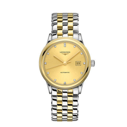 LONGINES/浪琴  軍旗系列精鋼和黃色PVD涂層鑲鉆自動機械男士腕表40毫米L4.984.3.37.7