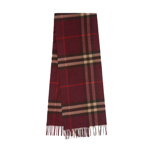 BURBERRY/博柏利新款 男女同款勃艮第酒紅色經典格紋羊絨流蘇圍巾80216951