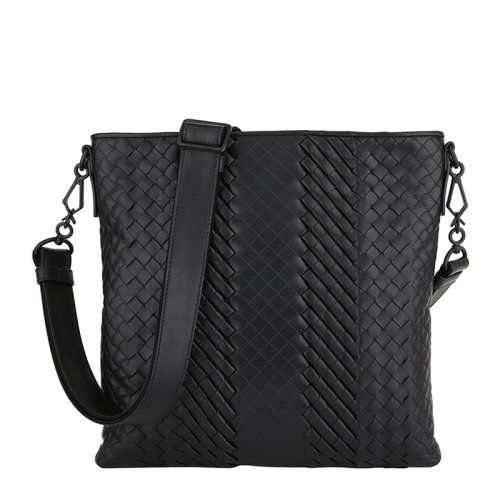 Bottega Veneta/葆蝶家   男士黑色羊皮編織單肩斜挎包