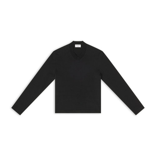 Balenciaga/巴黎世家 22年秋冬新款 男士黑色棉質混紡長袖T恤704103TMVB71000