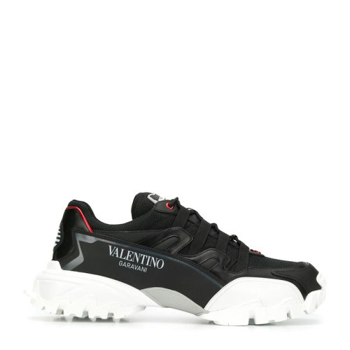 Valentino 華倫天奴 男士 鞋靴  黑色白底系帶皮質字母LOGO運動鞋 男士休閑運動鞋