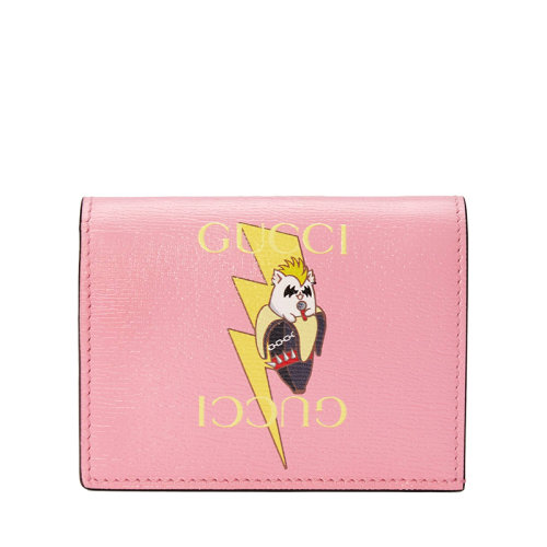 GUCCI/古馳 22新款 女士淺粉色皮革閃電Bananya印花按扣開合卡片夾卡包701009U5XAG5964