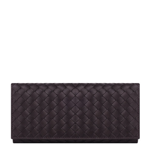 Bottega Veneta/葆蝶家 男女同款中性深咖色牛皮經典編織長款雙折錢夾錢包卡包手包手拿包 120697-V4651-2006