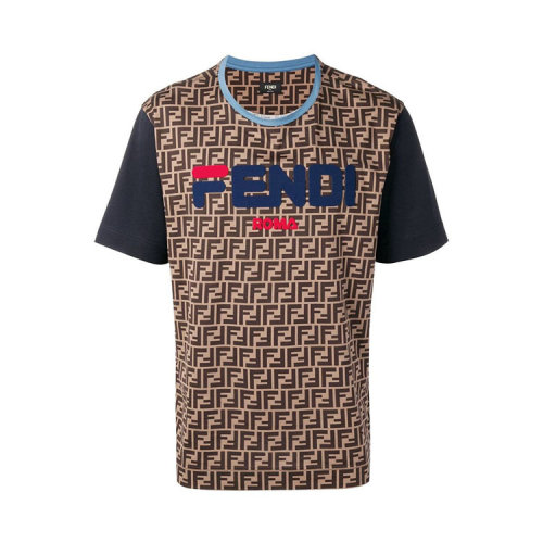 FENDI/芬迪  男裝 經典雙F 品牌字母LOGO 男士棕色棉質時尚圓領春夏短袖T恤 FY0936A65HF151X
