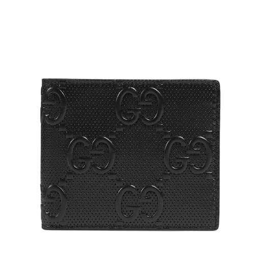 GUCCI/古馳 GG embossé系列 男士黑色GG壓紋皮革對折短款錢包6451541W3AN1000