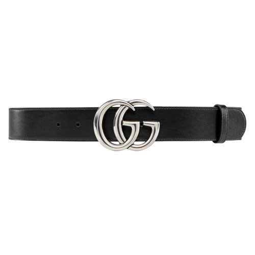 GUCCI/古馳 22年早春新款 情人節系列 女士黑色皮革雙G銀扣寬版腰帶40毫米4005930YA0P1000
