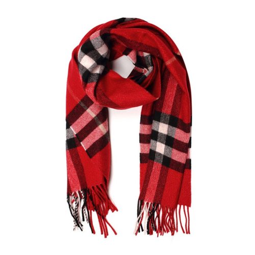 BURBERRY/博柏利 女士金屬質感紅色精紡格紋羊絨圍巾圍脖 3955674