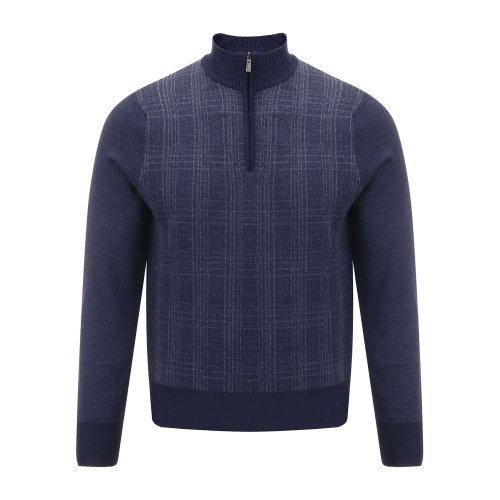 CANALI/康納利 藍色 男士高領拉鏈格紋針織衫 C0611-MK00600-300 18秋冬