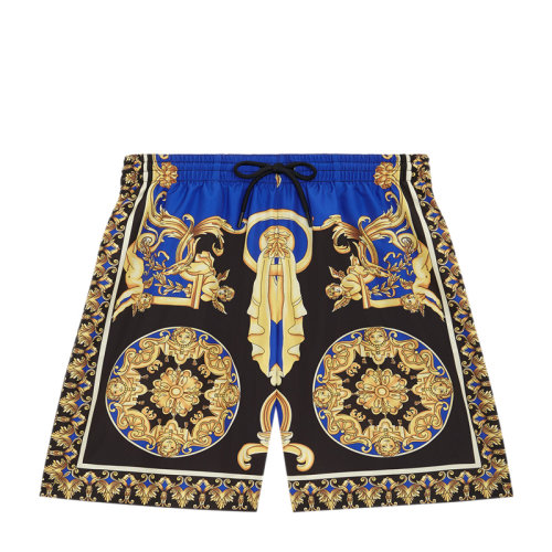 VERSACE/范思哲 男士多色拼色尼龍混紡彈性纖維經典巴洛克印花裝飾抽繩腰短褲泳褲男褲 ABU08029-A233002-A7343