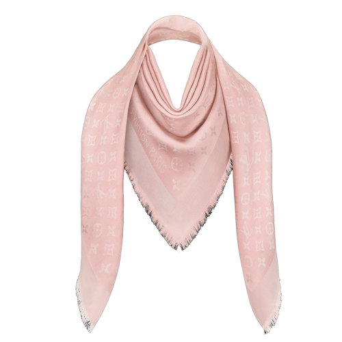 預(yù)定1個月 Louis Vuitton/路易威登新款 女士粉色老花圖案真絲圍巾披肩M70805