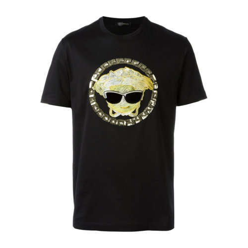 VERSACE JEANS/范思哲牛仔 男士黑色棉質(zhì)經(jīng)典字母徽標(biāo)美杜莎頭像印花裝飾圓領(lǐng)短袖上衣T恤 A73823-A201952-A008
