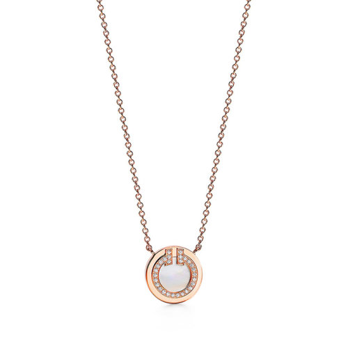 Tiffany & Co./蒂芙尼  TiffanyT系列 18K金玫瑰金鑲嵌珍珠母貝和鉆石圓形吊墜項鏈 67467582