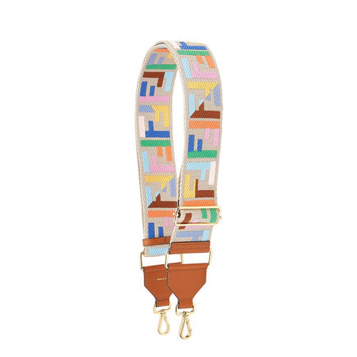 FENDI/芬迪 米色織物彩色刺繡FF圖案鍍金金屬配件肩帶8AV134ACWMF198C