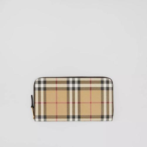  BURBERRY 22年秋冬 女士 Vintage 格紋拼皮革全拉鏈錢夾 80580161