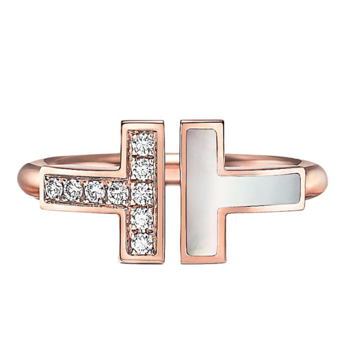 Tiffany & Co./蒂芙尼 18K金 玫瑰金 珍珠母貝和鉆石線圈戒指GRP11097
