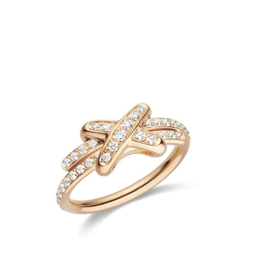 Chaumet/尚美 經(jīng)典JEUX DE LIENS系列 18k金玫瑰金歡·緣滿鉆戒指 082179