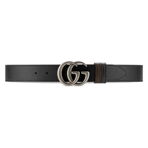 GUCCI/古馳 男士黑色/棕色皮革GG Marmont可逆寬腰帶370毫米 627055CAO2N1062