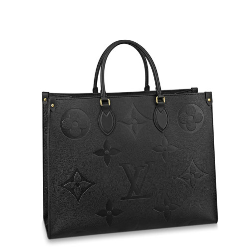 Louis Vuitton/路易威登 經典款ONTHEGO系列 女士大號黑色老花壓紋粒面皮革單肩手提托特包M44925