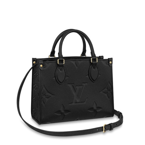 Louis Vuitton/路易威登 Onthego PM系列 女士黑色徽標印花粒面牛皮雙手柄斜挎單肩包M45653