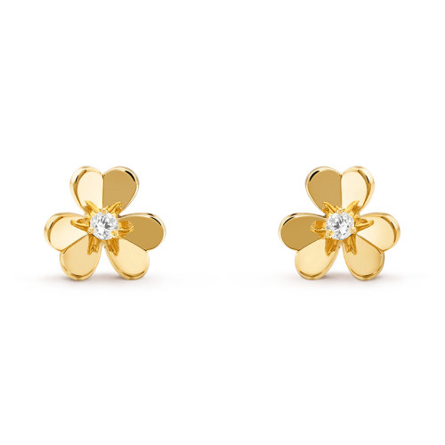 Van Cleef & Arpels/梵克雅寶 經典Frivole系列 18k金黃金鑲嵌鉆石三瓣花朵迷你耳釘VCARP0J300