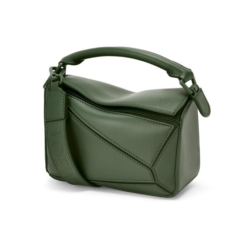 LOEWE/羅意威 22年新款 Puzzle系列 女士mini復古卡其色緞面小牛皮單肩斜挎手提拼圖包A510U95X58-1869