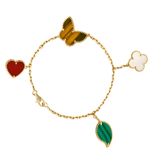 Van Cleef & Arpels/梵克雅寶 經典Lucky Alhambra系列 18k金黃金4個圖案吊墜手鏈VCARD79600