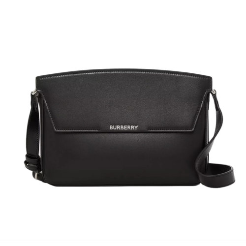 BURBERRY/博柏利 22新款 Catherine系列 女士黑色皮革徽標壓花翻蓋磁扣開合調(diào)節(jié)皮革肩帶單肩斜挎包80610921