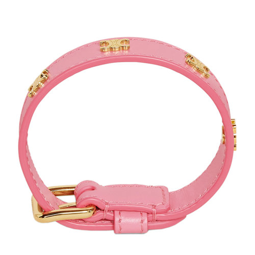 CELINE/賽琳 經典款MULTI TRIOMPHE系列 粉色光滑小牛皮飾黃銅金扣手鏈手環46X623SMO.24GF