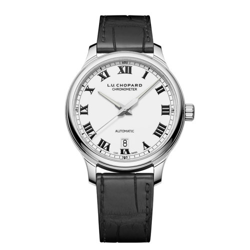  Chopard/蕭邦  L.U.C系列1937精鋼黑色鱷魚皮自動機械白色表盤男士腕表42毫米 168558-3002