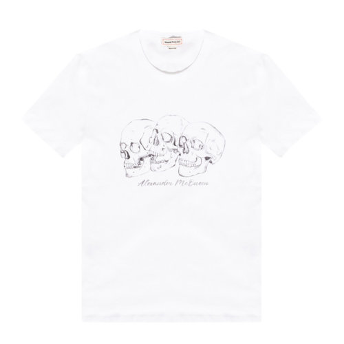 Alexander McQueen 亞歷山大·麥昆 男士 服裝  白色圓領骷髏頭印花棉質T恤 男士短袖T恤