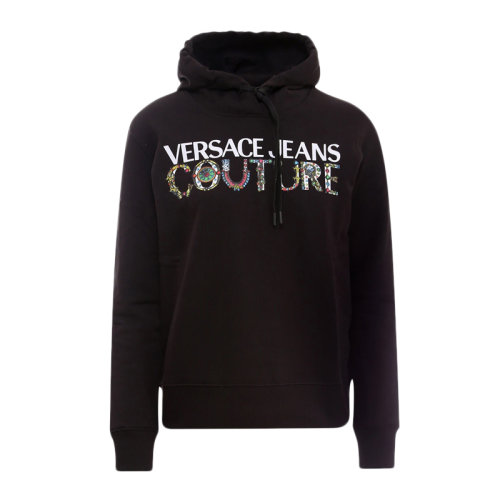 VERSACE JEANS/范思哲牛仔 女士黑色棉質經典字母徽標印花裝飾長袖上衣衛衣連帽衫運動衫套頭衫 71HAIF04-CF00F-899