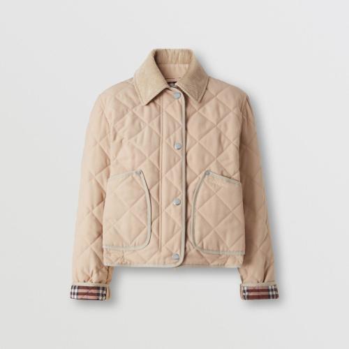  BURBERRY 22年秋冬 女士 燈芯絨衣領(lǐng)菱形絎縫短款谷倉(cāng)夾克 80565751