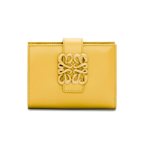 LOEWE/羅意威 23春夏新款 Anagram系列 女士中號淡黃釉小牛皮同色系標志按扣開合錢包C821W63X01-8762