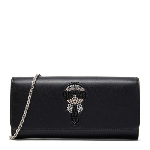 FENDI/芬迪 女士黑色牛皮老佛爺圖案單肩包斜挎包鏈條包女包 8M0365-A6HV-F0GXN