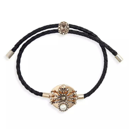 Alexander McQueen/亞歷山大麥昆 女士 黑色皮革水晶時尚手鏈 554274CVJCK1000