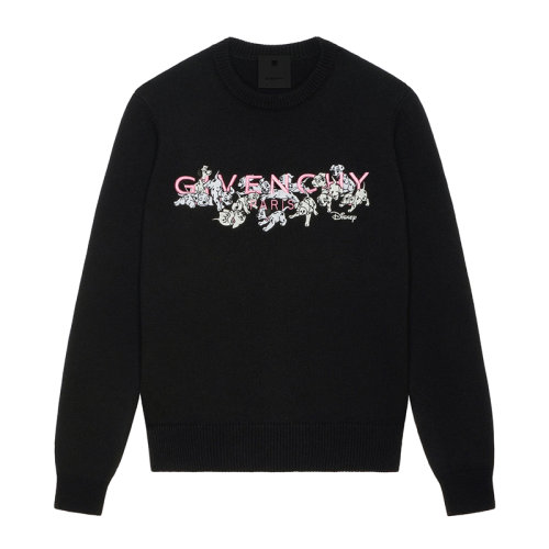 Givenchy/紀(jì)梵希 22年秋冬新款 迪士尼聯(lián)名系列 女士黑色羊混紡標(biāo)志刺繡斑點狗圖案長袖針織衫BW90H14ZE2-024