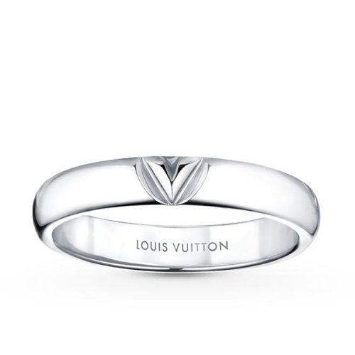 Louis Vuitton/路易威登 經典款LV VOLT系列 18k金白金徽標字母造型徽標刻印戒指Q9O61F