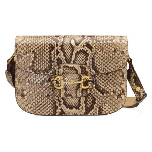  GUCCI古馳 22年秋冬 女士 Gucci 1955馬銜扣蟒蛇皮小號肩背包 602204 EZ60G 9528