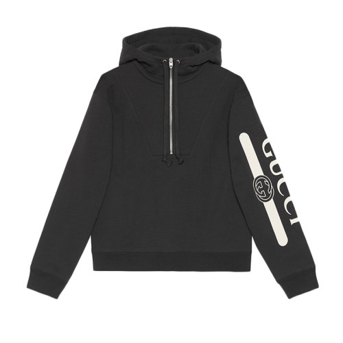 GUCCI/古馳    男士Gucci徽標印花黑色純棉連帽衛衣 627079XJCOH1059