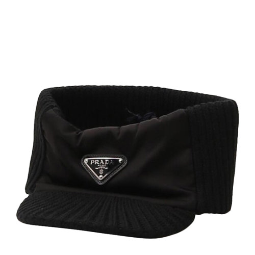 PRADA/普拉達 女士 黑色尼龍拼接字母LOGO休閑帽子 女士帽子 UMD447-1WTO-F0002