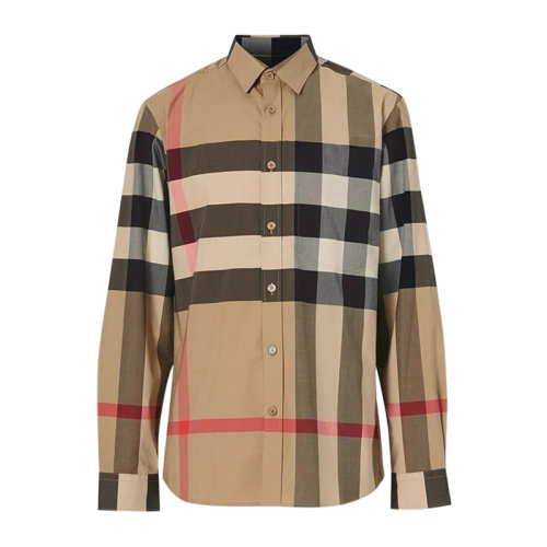 BURBERRY/博柏利   男士  棕色經(jīng)典格紋棉質(zhì)翻領(lǐng)復(fù)古長袖襯衣襯衫